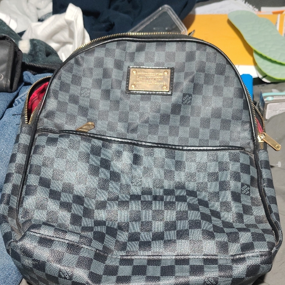 Designer Checkered Black Backpack - image 5